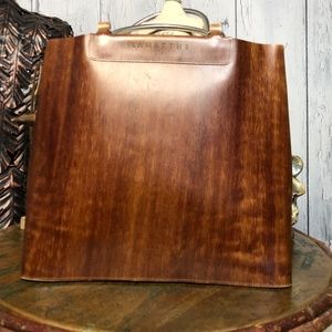 LA MARTHE Vintage BrownLeather Wood-like Tote Bag